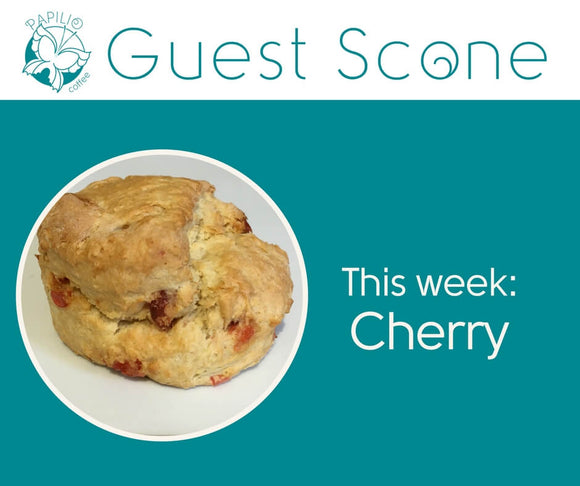 Graphic showing that the guest scone of the week is cherry.