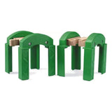 Photo of the BRIO Stacking Tracks Supports. These two green stacking track supports look a bit like bridge outlines.