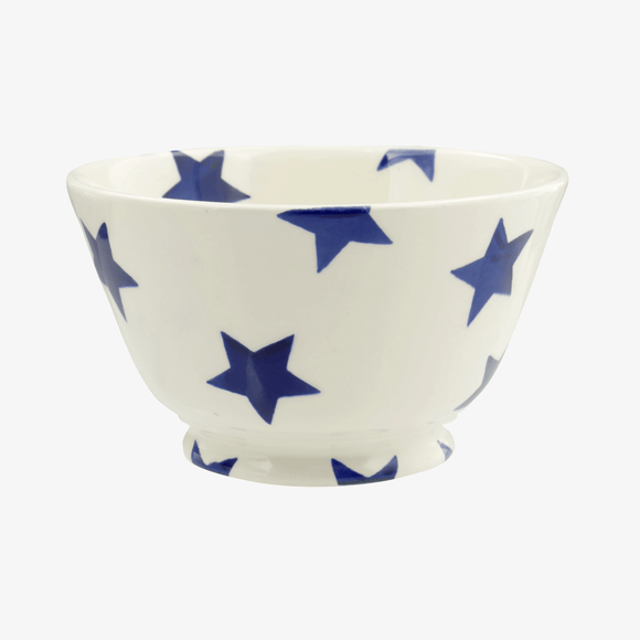 Photo of the Emma Bridgewater Blue Star Small Old Bowl. It has sponged blue stars on the exterior and interior of the bowl.